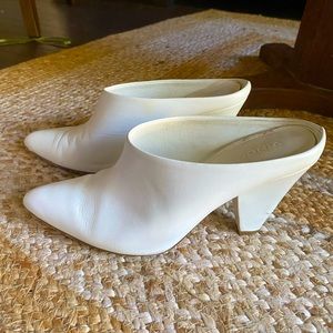 vince vero cuoio white leather mule heels | leather | 7